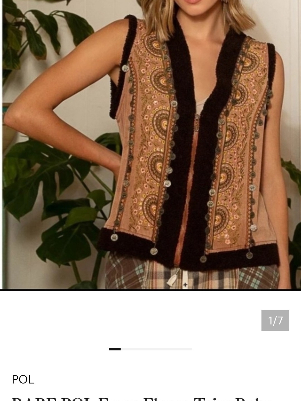 RARE! POL Freya Fleece Trim Boho Vest M-L